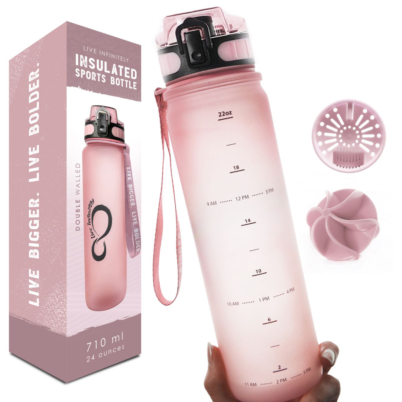 Rose Gold 24 Ounce Insulated Sports Water Bottle