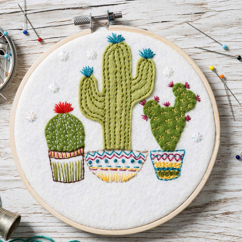 Cactus Applique Embroidery Hoop Craft Kit - Off The Trail Gifts