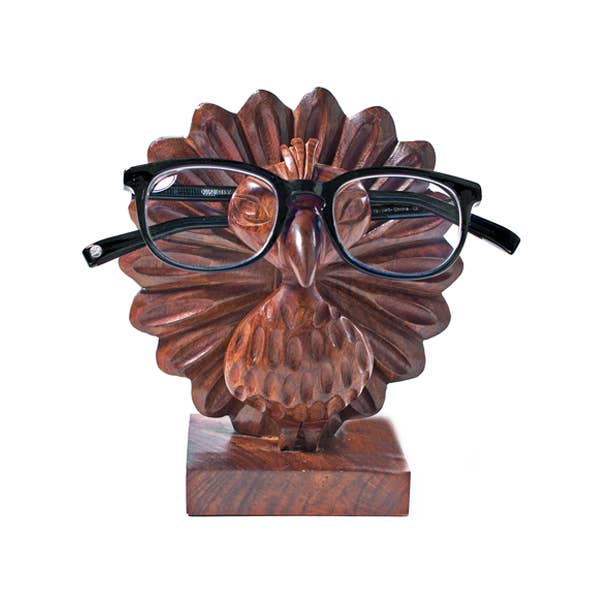 Peacock Wood Eyeglass Holder Decor - Off The Trail Gifts