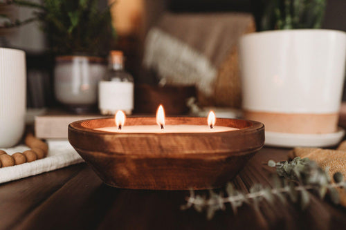 Farmhouse Three Wick Hand Poured Soy Dough Wood Bowl Candle - Off The Trail Gifts