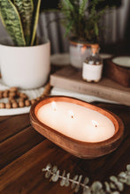 Load image into Gallery viewer, Mountain Retreat Three Wick Hand Poured Soy Dough Wood Bowl Candle - Off The Trail Gifts
