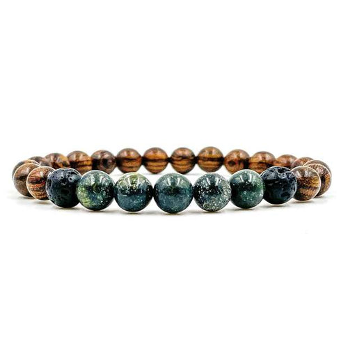 Kingston Bracelet Green Serpentine Dark Sandalwood Lava Rock Beads - Off The Trail Gifts