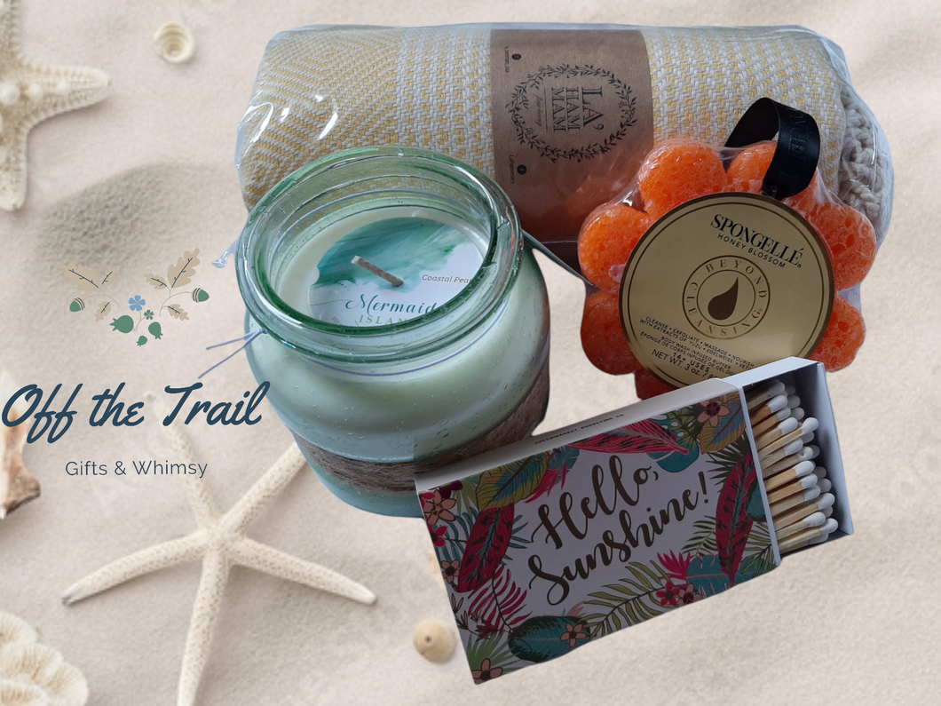 Beach Life Gift Box - Beach Towel, Spongelle Soap, Candle & Matches - Off The Trail Gifts