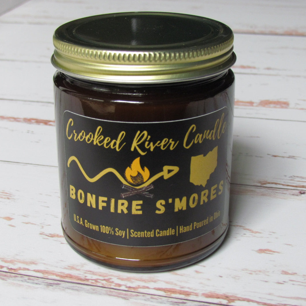 Bonfire S'mores Scent Candle Hand Poured 100 Percent Soy In Amber Jar - Off The Trail Gifts