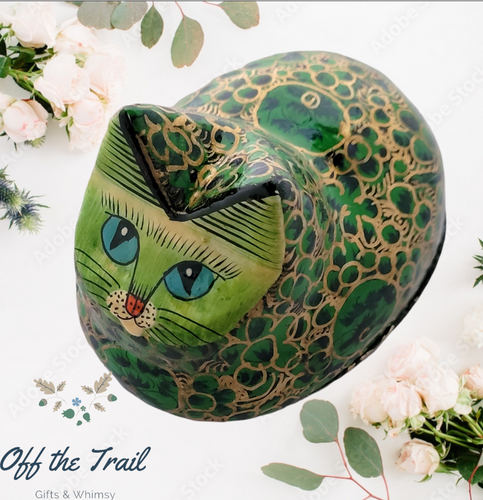 Green Wooden Paradise Cat Ring Puzzle Box - Off The Trail Gifts