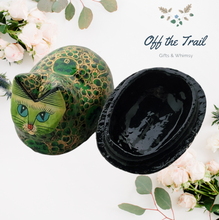 Load image into Gallery viewer, Green Wooden Paradise Cat Ring Puzzle Box - Off The Trail Gifts
