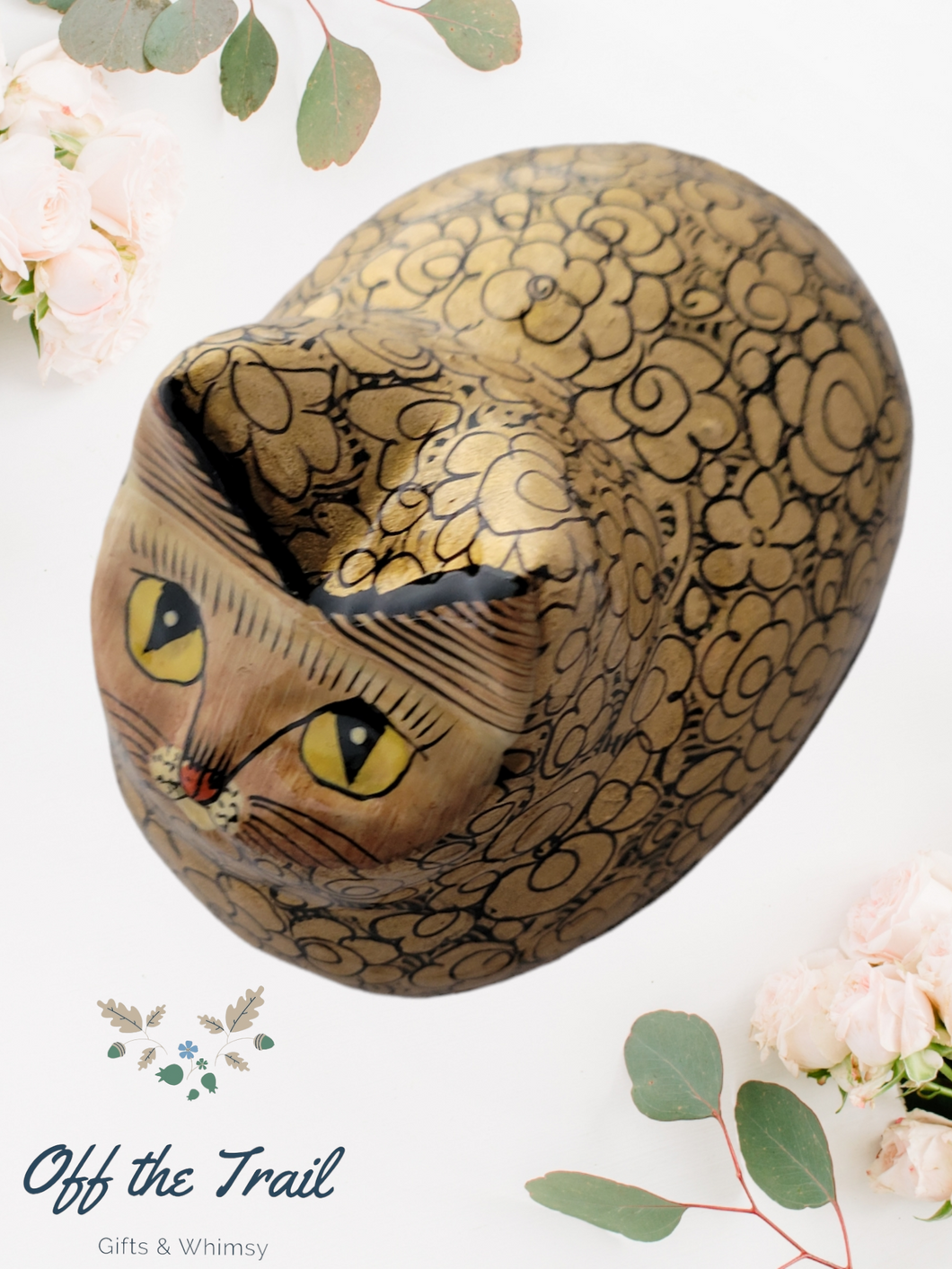 Gold and Black Wooden Paradise Cat Ring Puzzle Box - Off The Trail Gifts