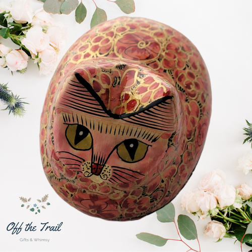 Red And Pink Wooden Paradise Cat Ring Puzzle Box - Off The Trail Gifts