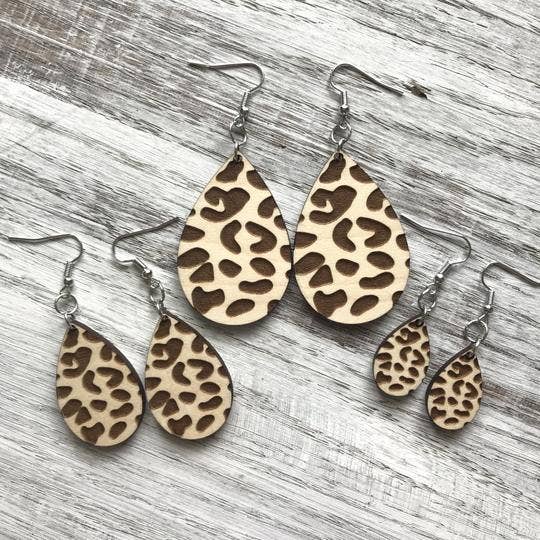 Maple Wood Leopard Drop Earrings - Off The Trail Gifts