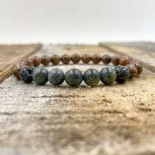 Load image into Gallery viewer, Kingston Bracelet Green Serpentine Dark Sandalwood Lava Rock Beads - Off The Trail Gifts
